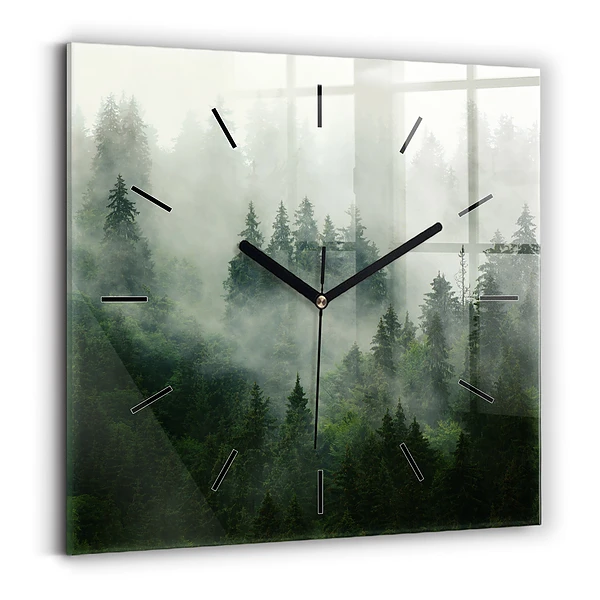 Wanduhr modern quadratisch Nebliger Wald