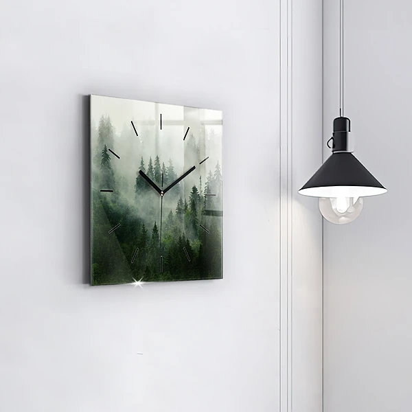 Wanduhr modern quadratisch Nebliger Wald