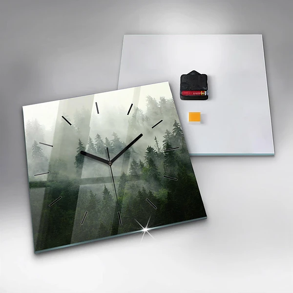 Wanduhr modern quadratisch Nebliger Wald