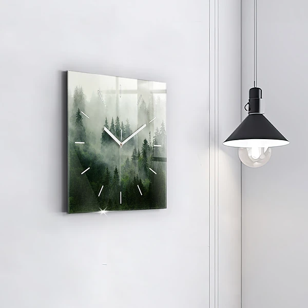 Wanduhr modern quadratisch Nebliger Wald