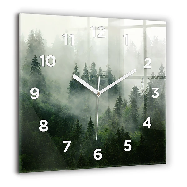 Wanduhr modern quadratisch Nebliger Wald