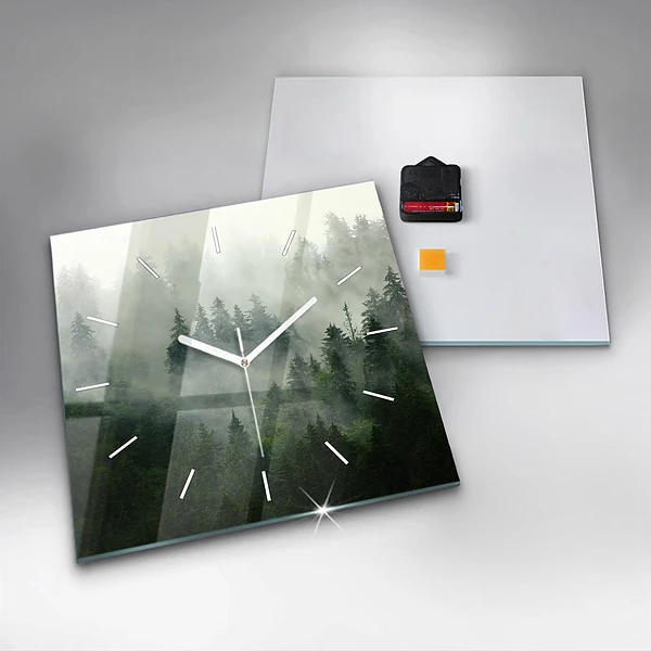 Wanduhr modern quadratisch Nebliger Wald