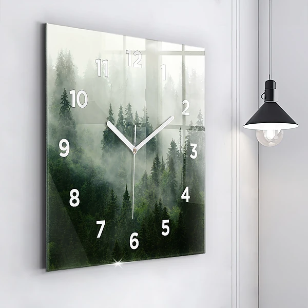 Wanduhr modern quadratisch Nebliger Wald