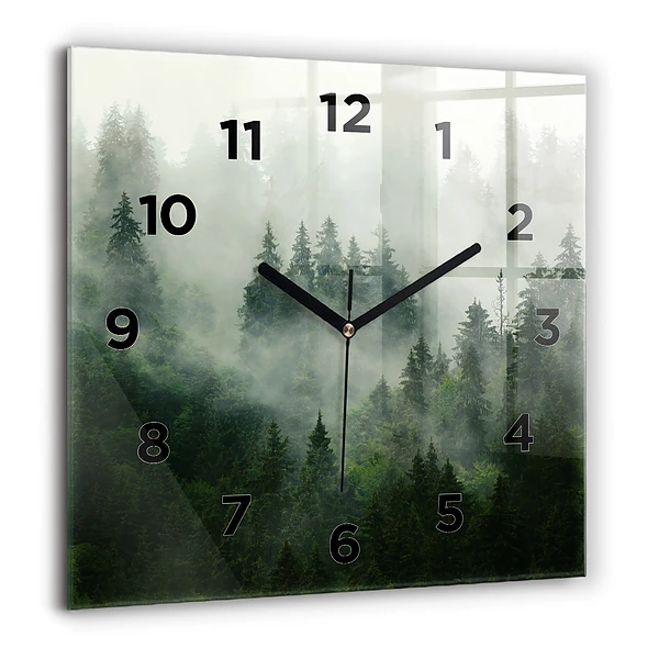 Wanduhr modern quadratisch Nebliger Wald
