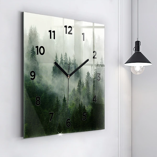 Wanduhr modern quadratisch Nebliger Wald