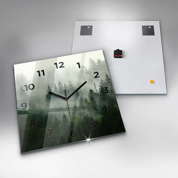 Wanduhr modern quadratisch Nebliger Wald
