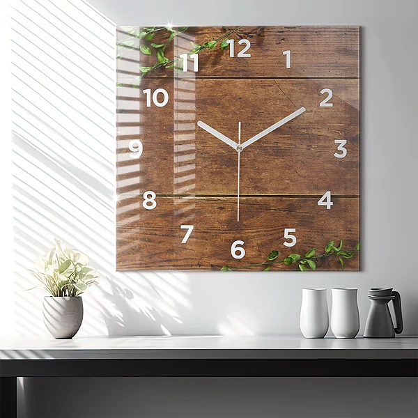 Wanduhr quadratisch Rustikales Holz