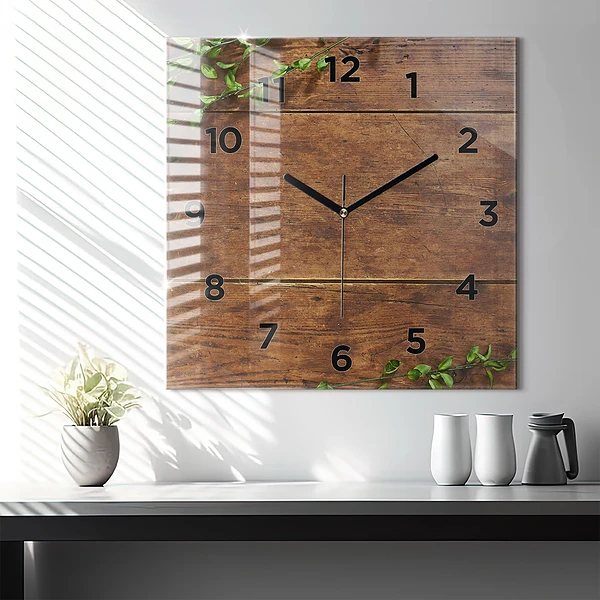 Wanduhr quadratisch Rustikales Holz