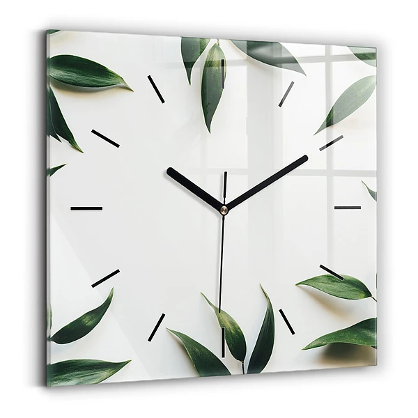 Wanduhr modern quadratisch Rahmen aus Blättern