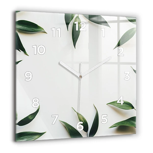 Wanduhr modern quadratisch Rahmen aus Blättern