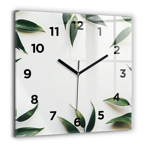 Wanduhr modern quadratisch Rahmen aus Blättern