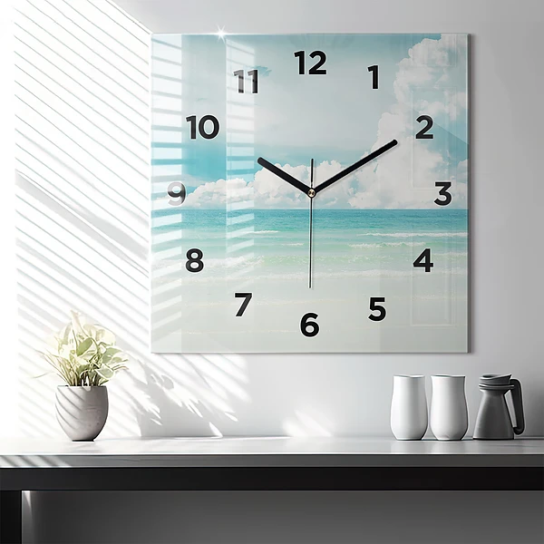 Wanduhr modern quadratisch Landschaft mit Meer