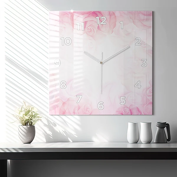Wanduhr modern quadratisch Abstrakte Rosen