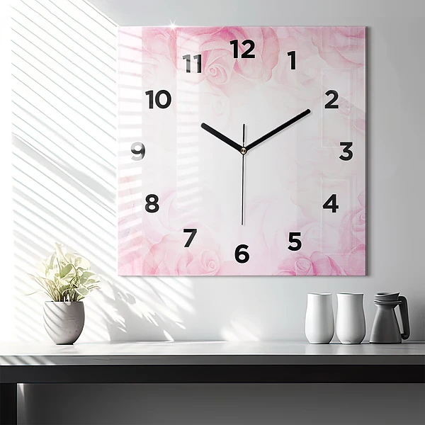 Wanduhr modern quadratisch Abstrakte Rosen