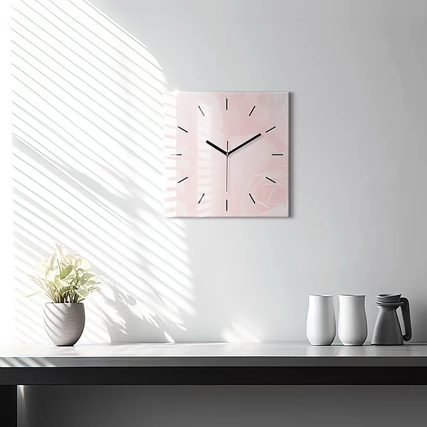 Wanduhr quadratisch Blühende Rosen