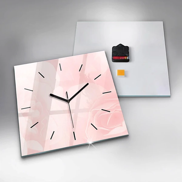 Wanduhr quadratisch Blühende Rosen