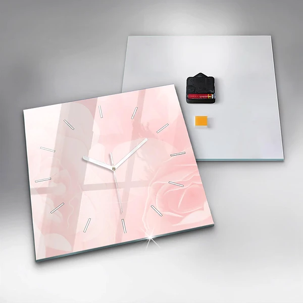 Wanduhr quadratisch Blühende Rosen