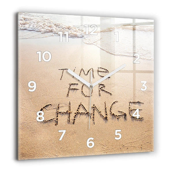 Wanduhr modern quadratisch Zitat am Strand