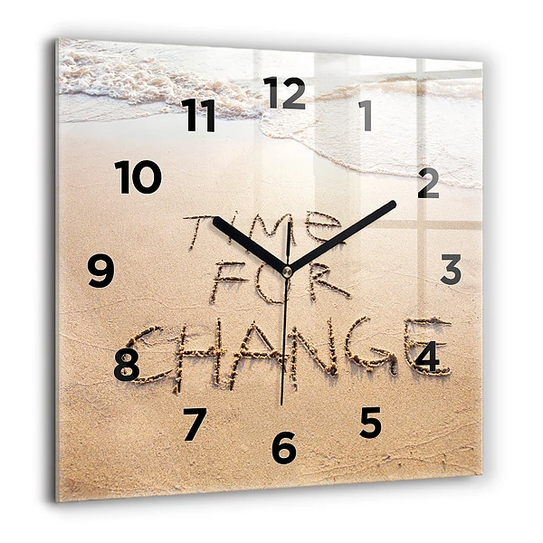 Wanduhr modern quadratisch Zitat am Strand