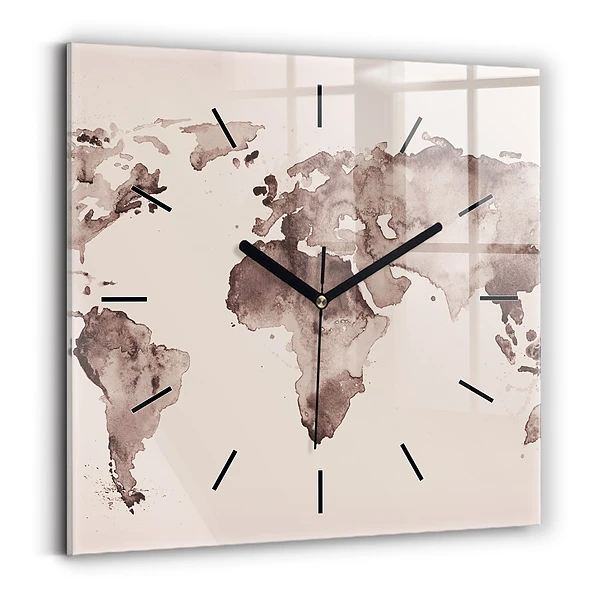 Wanduhr modern quadratisch Aquarellkarte der Welt