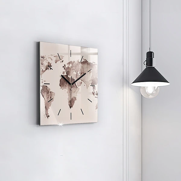 Wanduhr modern quadratisch Aquarellkarte der Welt