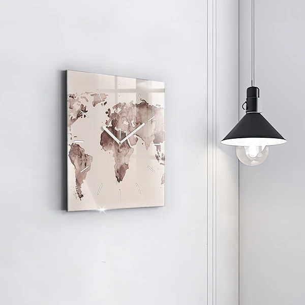 Wanduhr modern quadratisch Aquarellkarte der Welt