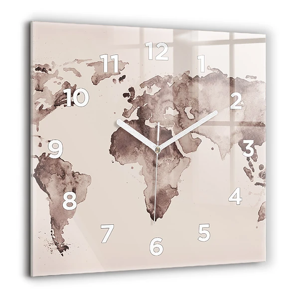 Wanduhr modern quadratisch Aquarellkarte der Welt