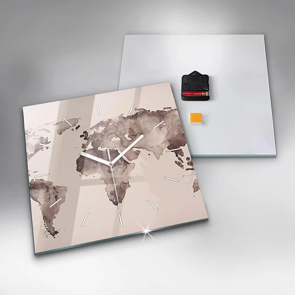 Wanduhr modern quadratisch Aquarellkarte der Welt