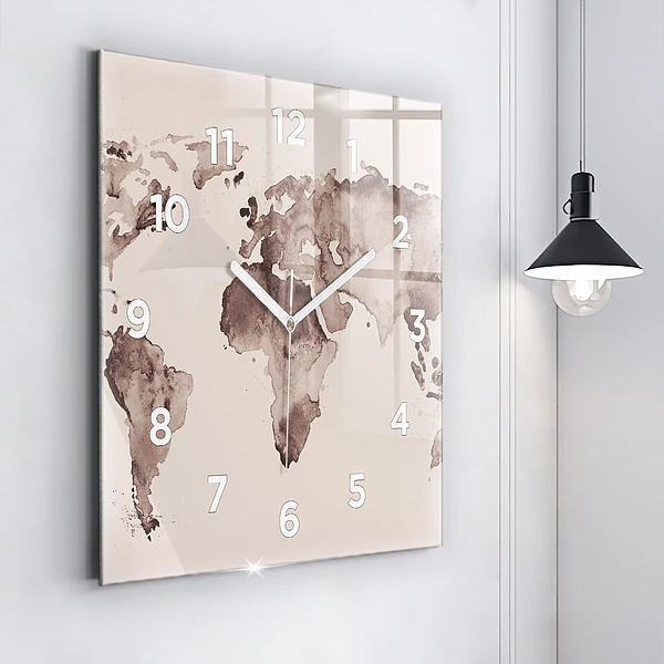 Wanduhr modern quadratisch Aquarellkarte der Welt