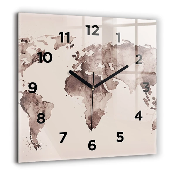 Wanduhr modern quadratisch Aquarellkarte der Welt