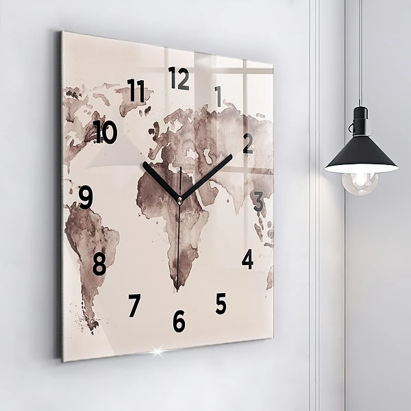 Wanduhr modern quadratisch Aquarellkarte der Welt