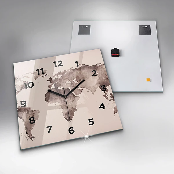 Wanduhr modern quadratisch Aquarellkarte der Welt