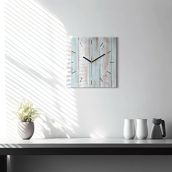 Wanduhr quadratisch mit motiv Pastell Holz