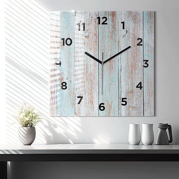 Wanduhr quadratisch mit motiv Pastell Holz