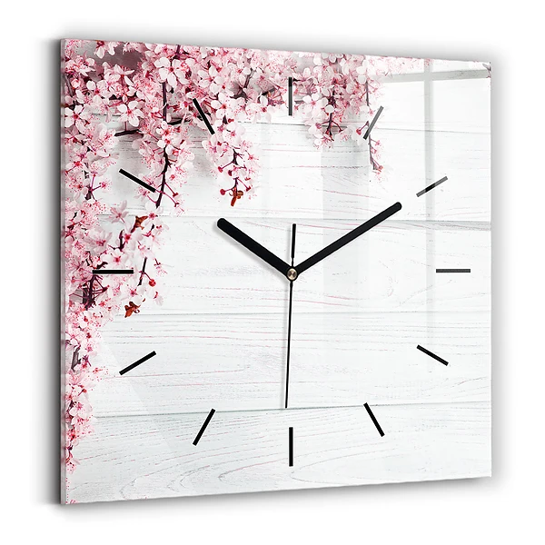 Wanduhr modern quadratisch Frühlingsblumen