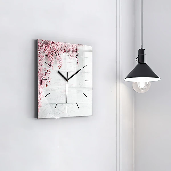 Wanduhr modern quadratisch Frühlingsblumen