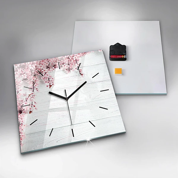 Wanduhr modern quadratisch Frühlingsblumen