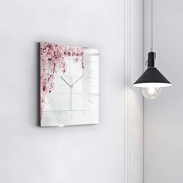 Wanduhr modern quadratisch Frühlingsblumen