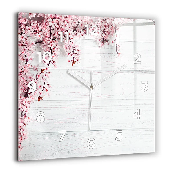 Wanduhr modern quadratisch Frühlingsblumen