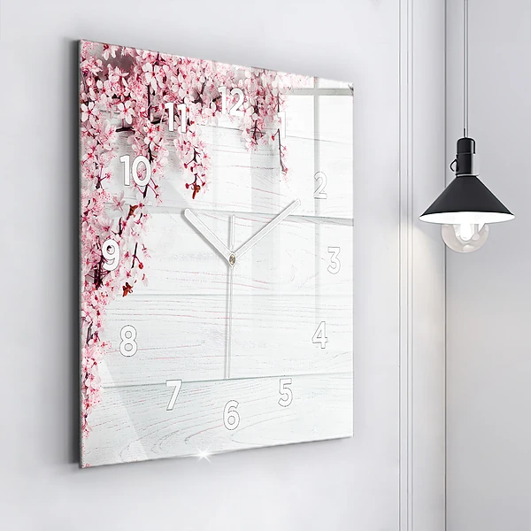 Wanduhr modern quadratisch Frühlingsblumen