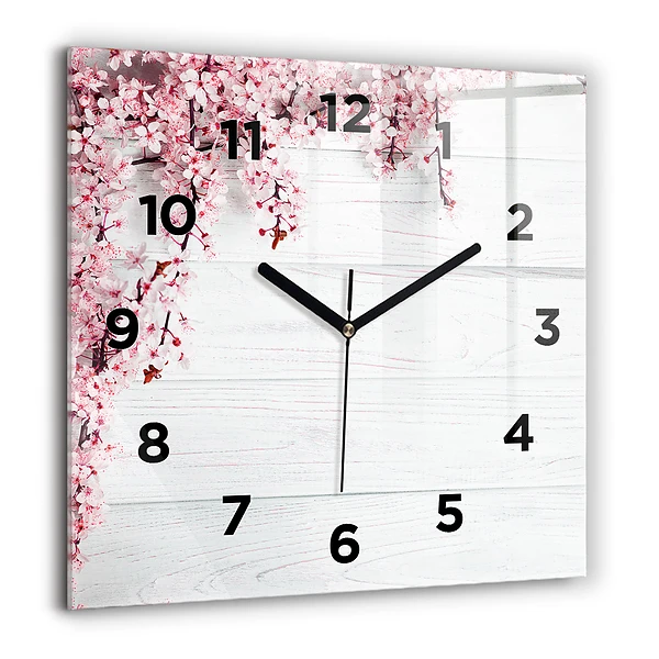 Wanduhr modern quadratisch Frühlingsblumen
