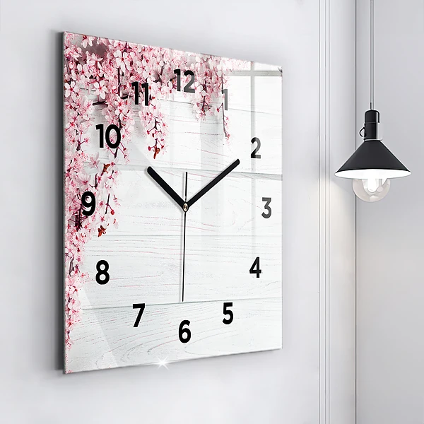 Wanduhr modern quadratisch Frühlingsblumen