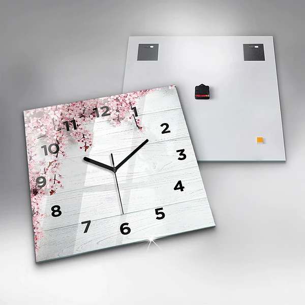 Wanduhr modern quadratisch Frühlingsblumen