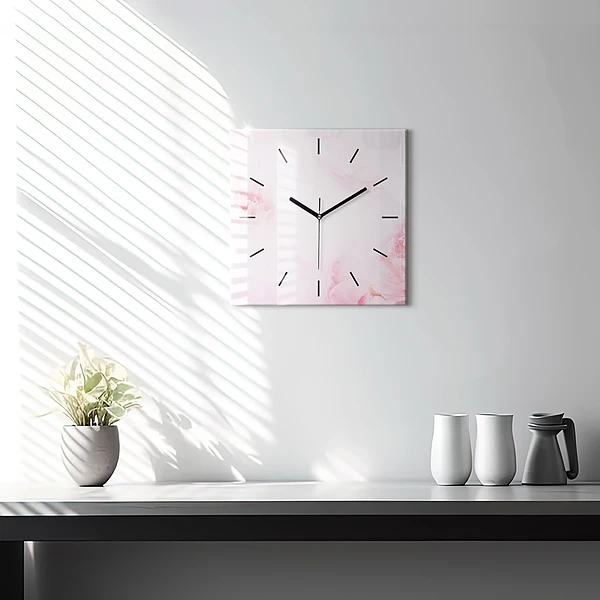 Wanduhr modern quadratisch Blühende Blumen