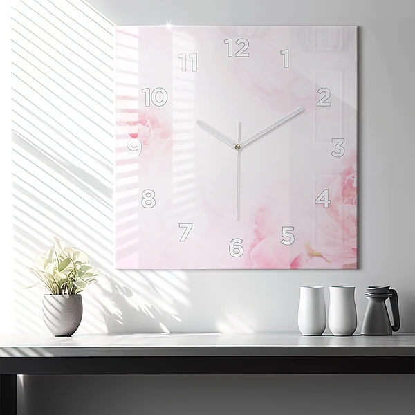 Wanduhr modern quadratisch Blühende Blumen