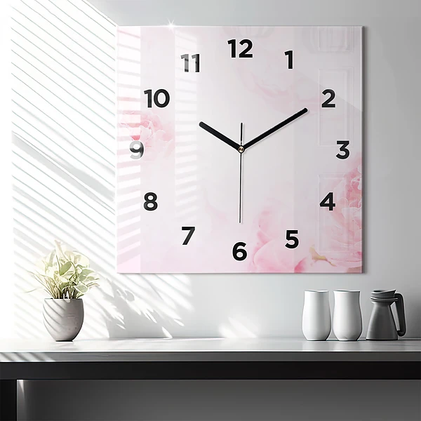 Wanduhr modern quadratisch Blühende Blumen