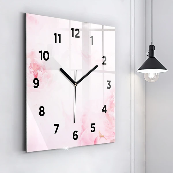 Wanduhr modern quadratisch Blühende Blumen