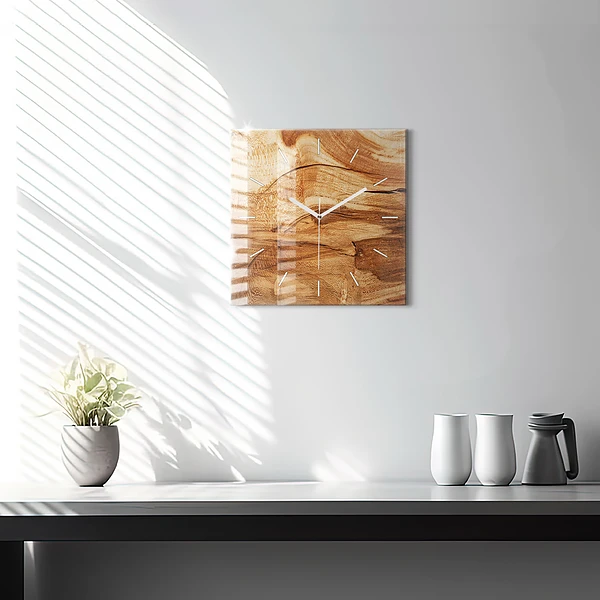 Wanduhr quadratisch mit motiv Holztextur