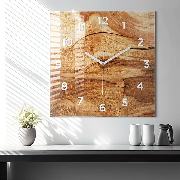 Wanduhr quadratisch mit motiv Holztextur
