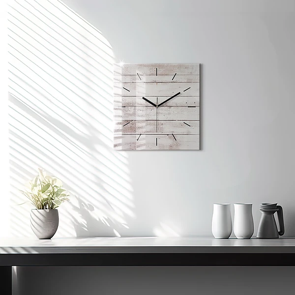 Wanduhr quadratisch Helle Holzbretter